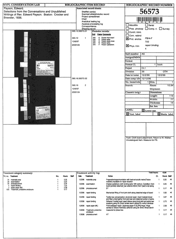 Sample Treatment Record